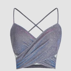 Glitter Cross Wrap Cami Crop Top